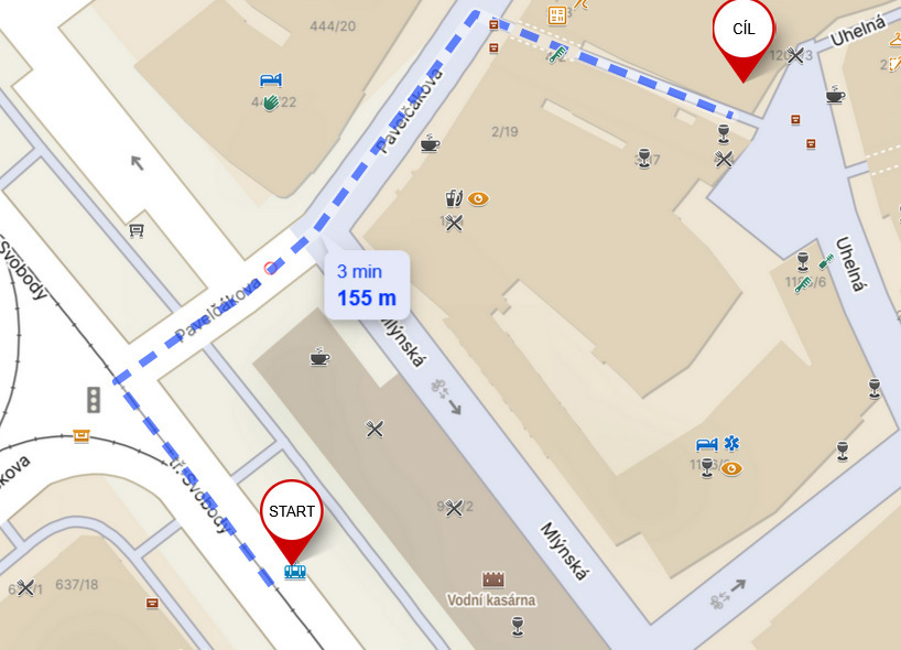 zast�vka okresn� soud - tramvaj 1,3,4,6,7, autobus 50 a 52